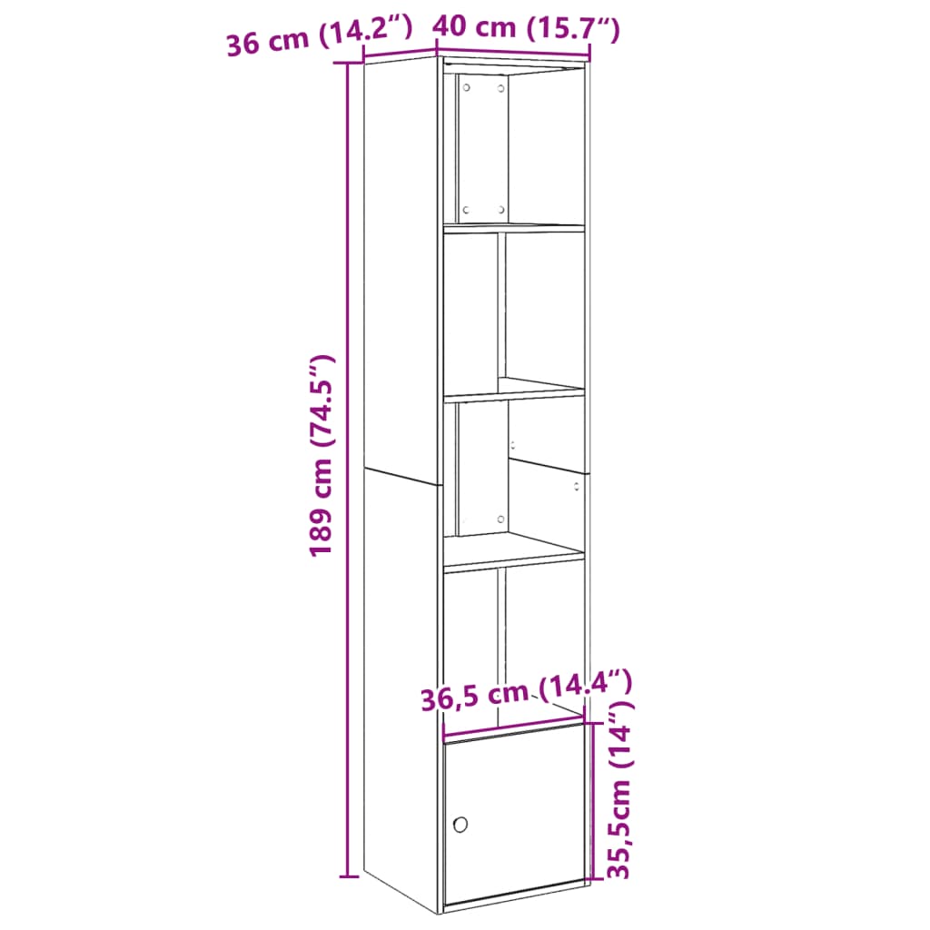 Boekenkast 40x36x189 cm bewerkt hout sonoma eikenkleurig is nu te koop bij PeponiXL, paradijselijk wonen!