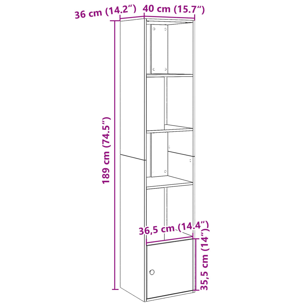 Boekenkast 40x36x189 cm bewerkt hout grijs sonoma eikenkleurig is nu te koop bij PeponiXL, paradijselijk wonen!