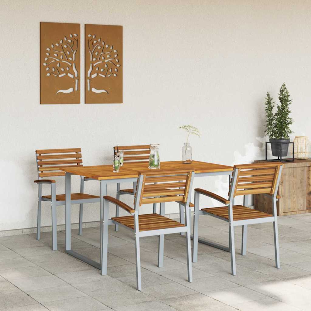 Tuin eettafelset 5 pcs Grijs Massief Acaciahout is nu te koop bij PeponiXL, paradijselijk wonen!