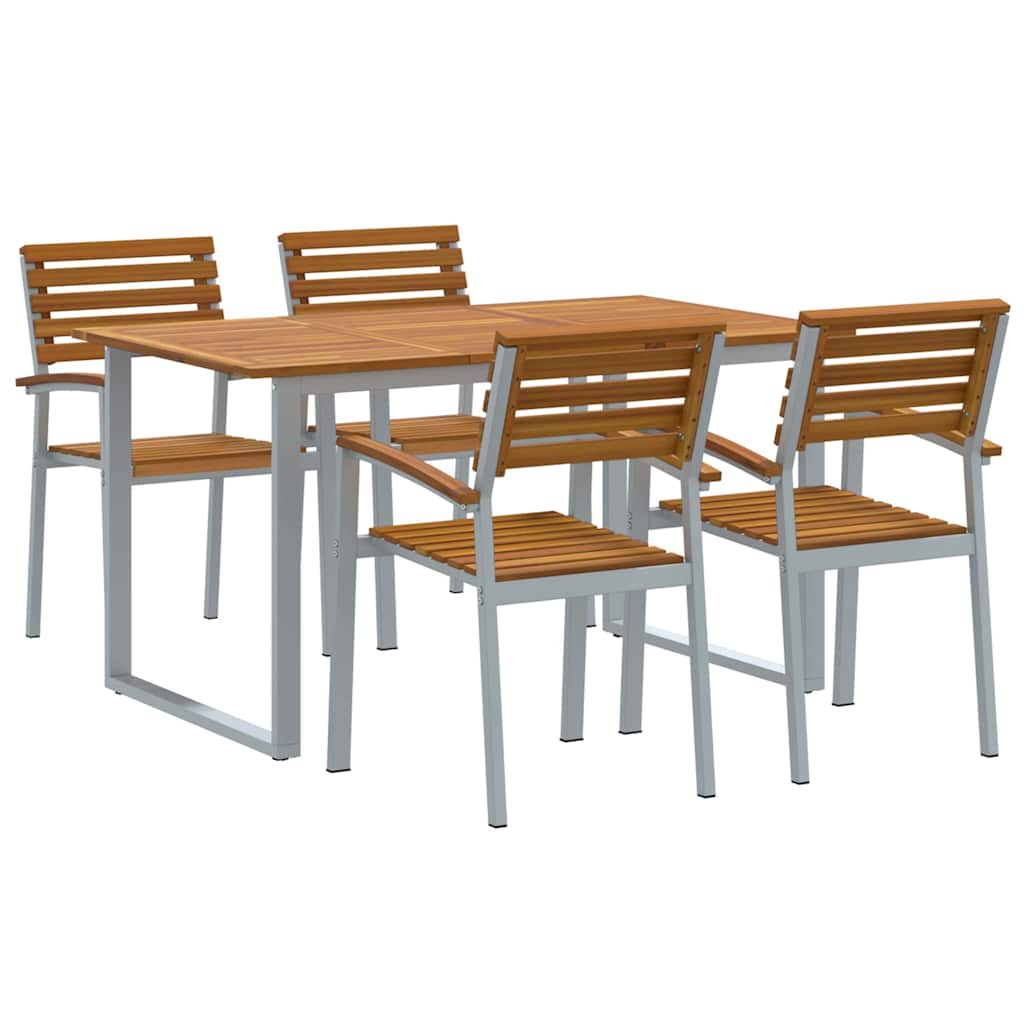 Tuin eettafelset 5 pcs Grijs Massief Acaciahout is nu te koop bij PeponiXL, paradijselijk wonen!