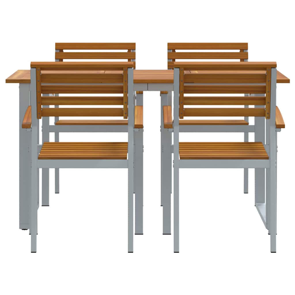 Tuin eettafelset 5 pcs Grijs Massief Acaciahout is nu te koop bij PeponiXL, paradijselijk wonen!