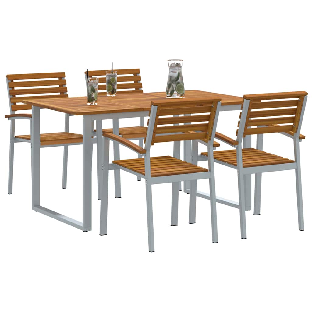Tuin eettafelset 5 pcs Grijs Massief Acaciahout is nu te koop bij PeponiXL, paradijselijk wonen!