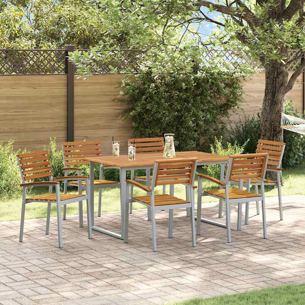 Tuin eettafelset 7 pcs Grijs Massief Acaciahout is nu te koop bij PeponiXL, paradijselijk wonen!