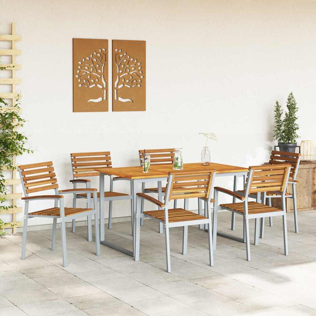 Tuin eettafelset 7 pcs Grijs Massief Acaciahout is nu te koop bij PeponiXL, paradijselijk wonen!