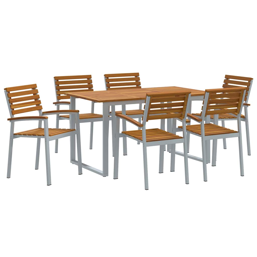 Tuin eettafelset 7 pcs Grijs Massief Acaciahout is nu te koop bij PeponiXL, paradijselijk wonen!