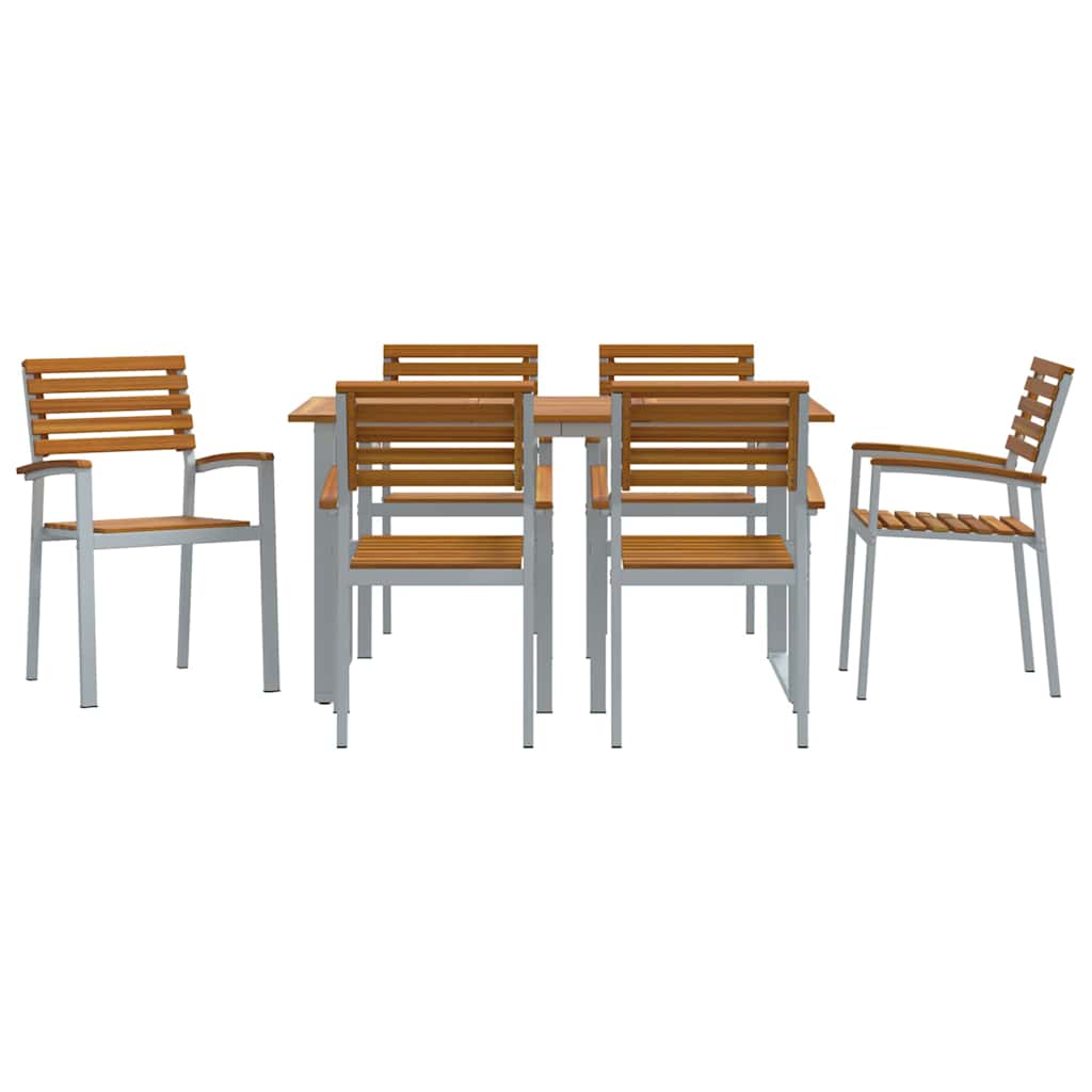 Tuin eettafelset 7 pcs Grijs Massief Acaciahout is nu te koop bij PeponiXL, paradijselijk wonen!