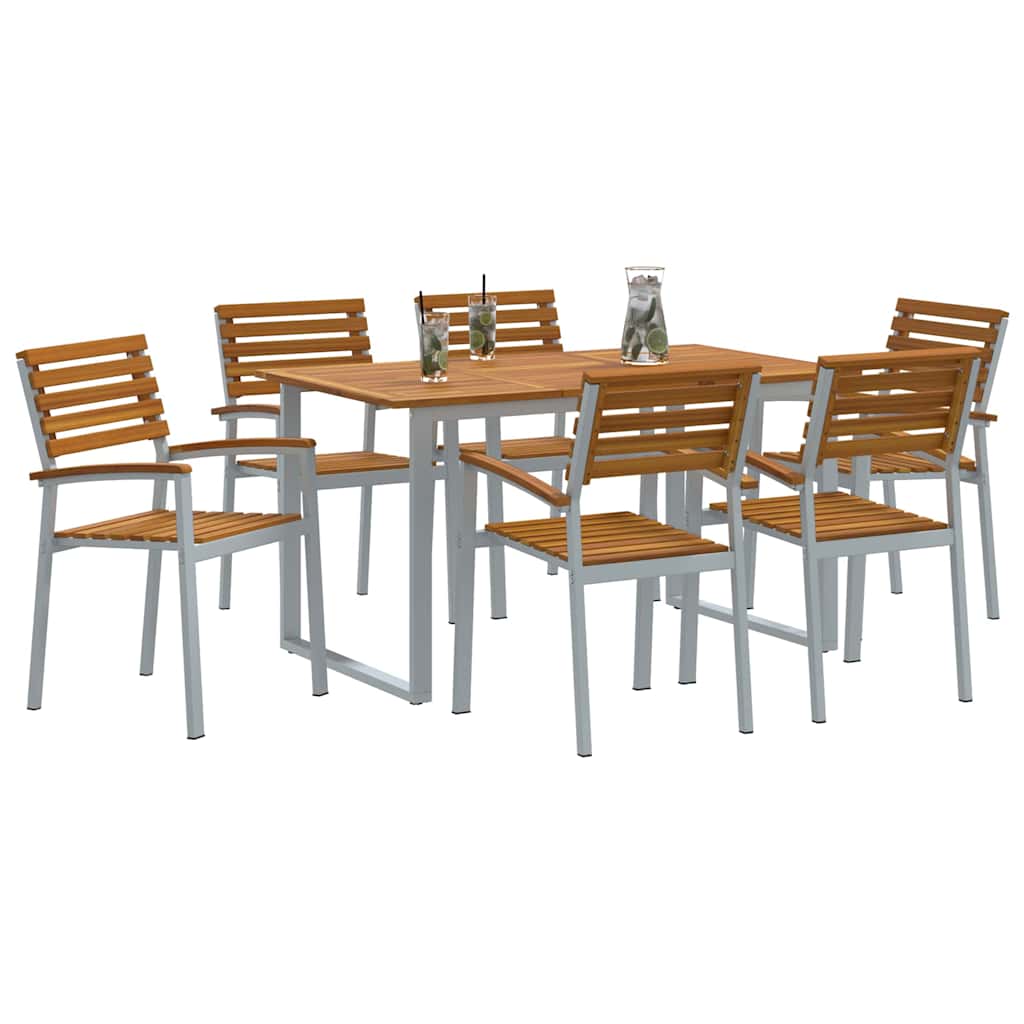 Tuin eettafelset 7 pcs Grijs Massief Acaciahout is nu te koop bij PeponiXL, paradijselijk wonen!