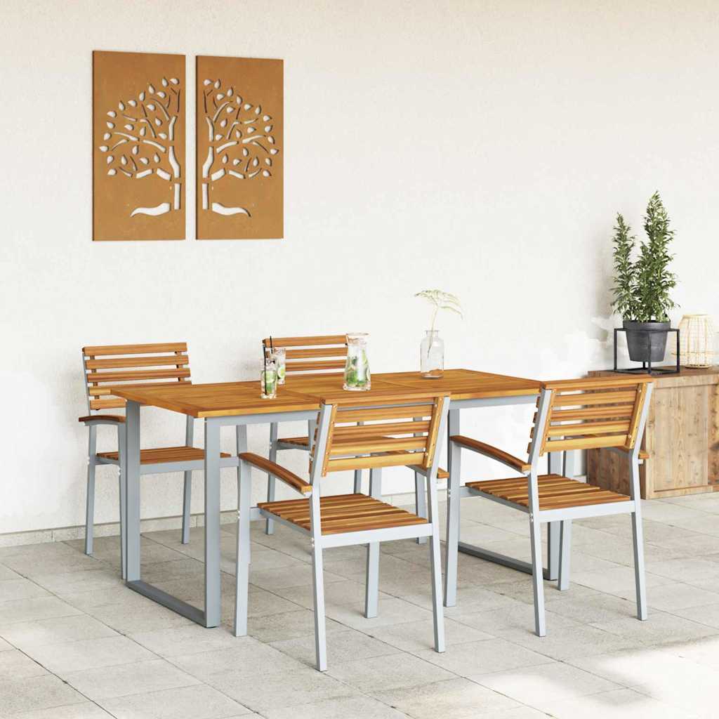 Tuin eettafelset 5 pcs Grijs Massief Acaciahout is nu te koop bij PeponiXL, paradijselijk wonen!