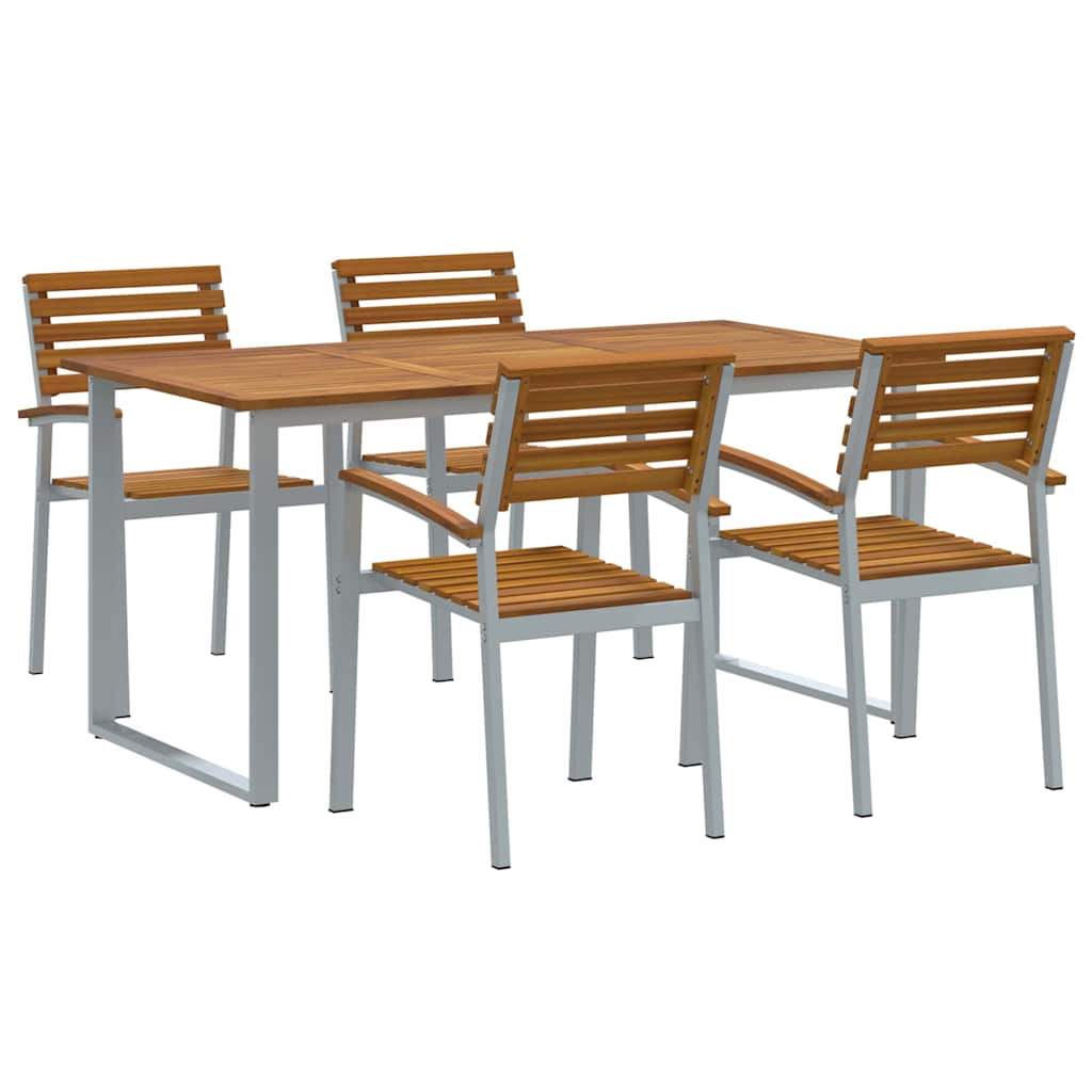 Tuin eettafelset 5 pcs Grijs Massief Acaciahout is nu te koop bij PeponiXL, paradijselijk wonen!