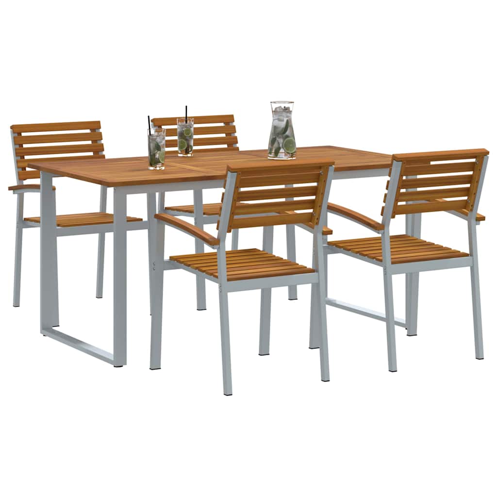 Tuin eettafelset 5 pcs Grijs Massief Acaciahout is nu te koop bij PeponiXL, paradijselijk wonen!