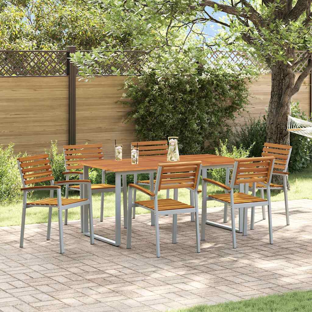 Tuin eettafelset 7 pcs Grijs Massief Acaciahout is nu te koop bij PeponiXL, paradijselijk wonen!