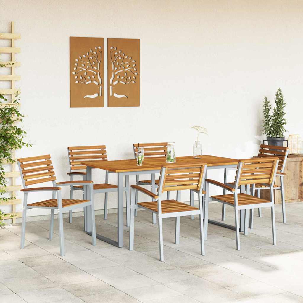 Tuin eettafelset 7 pcs Grijs Massief Acaciahout is nu te koop bij PeponiXL, paradijselijk wonen!