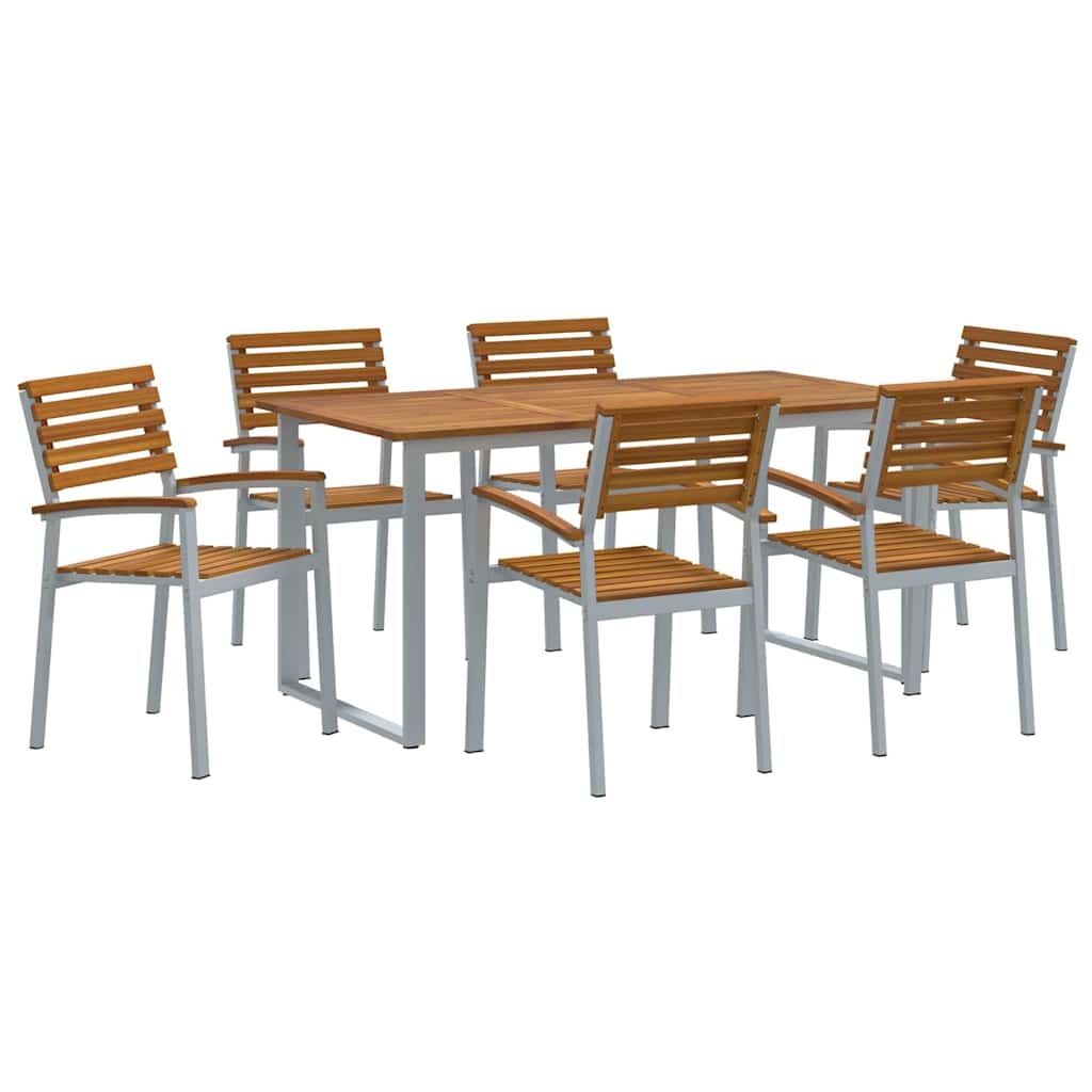 Tuin eettafelset 7 pcs Grijs Massief Acaciahout is nu te koop bij PeponiXL, paradijselijk wonen!