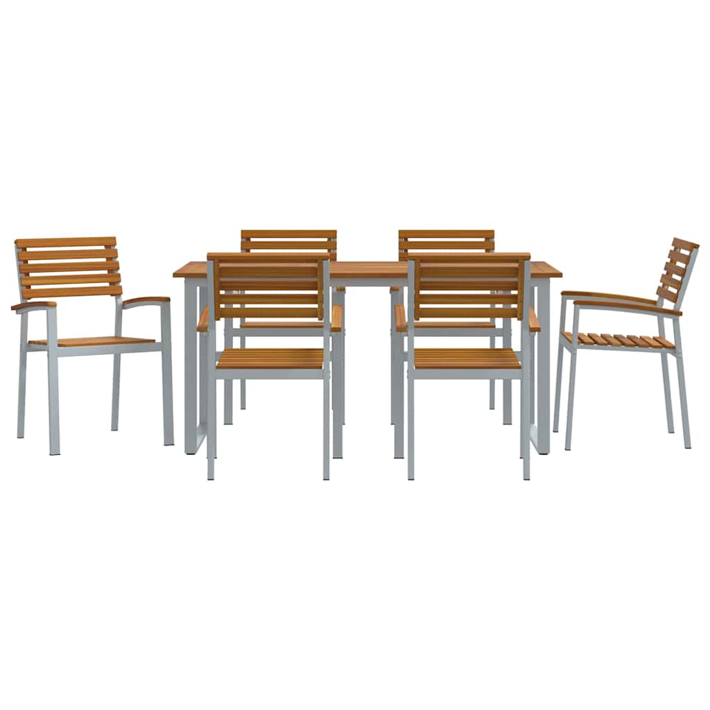 Tuin eettafelset 7 pcs Grijs Massief Acaciahout is nu te koop bij PeponiXL, paradijselijk wonen!