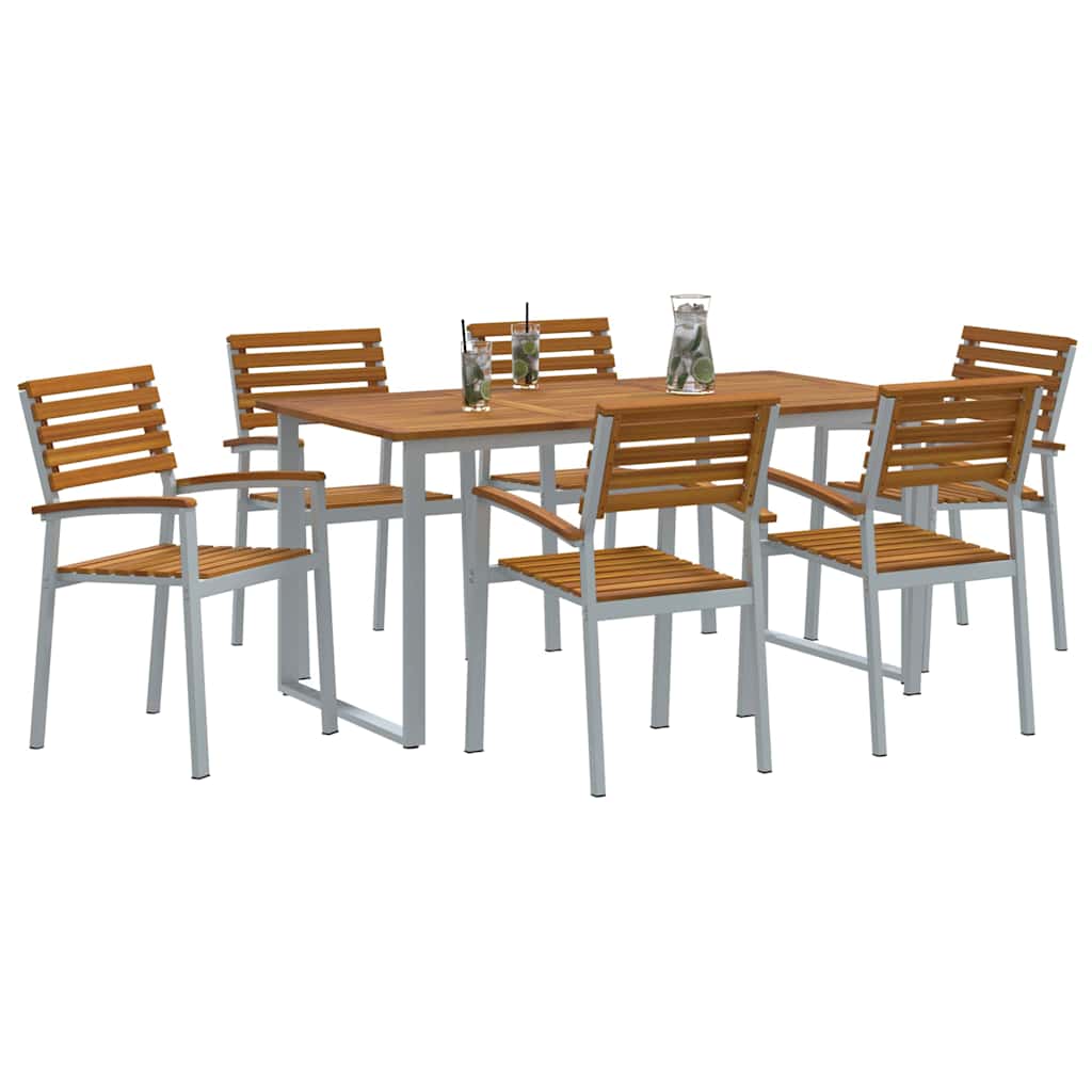 Tuin eettafelset 7 pcs Grijs Massief Acaciahout is nu te koop bij PeponiXL, paradijselijk wonen!