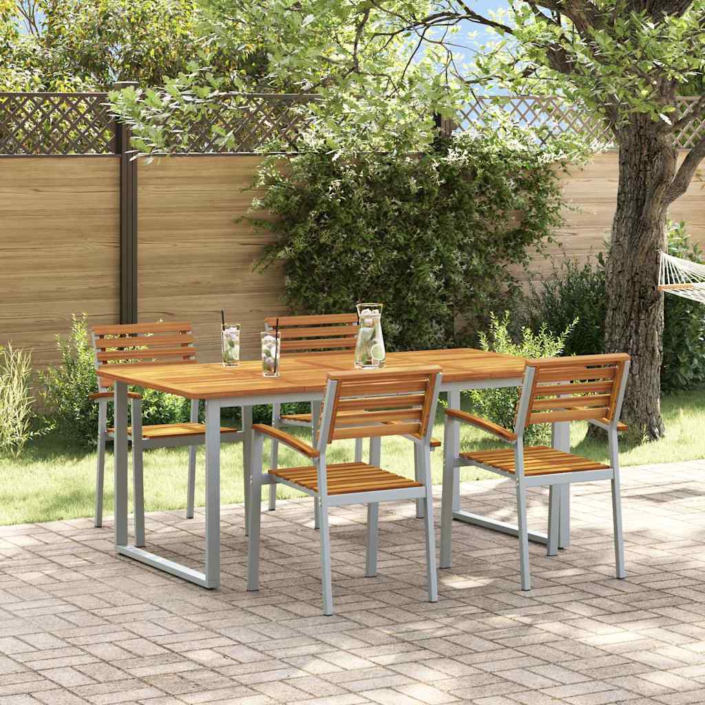 Tuin eettafelset 5 pcs Grijs Massief Acaciahout is nu te koop bij PeponiXL, paradijselijk wonen!