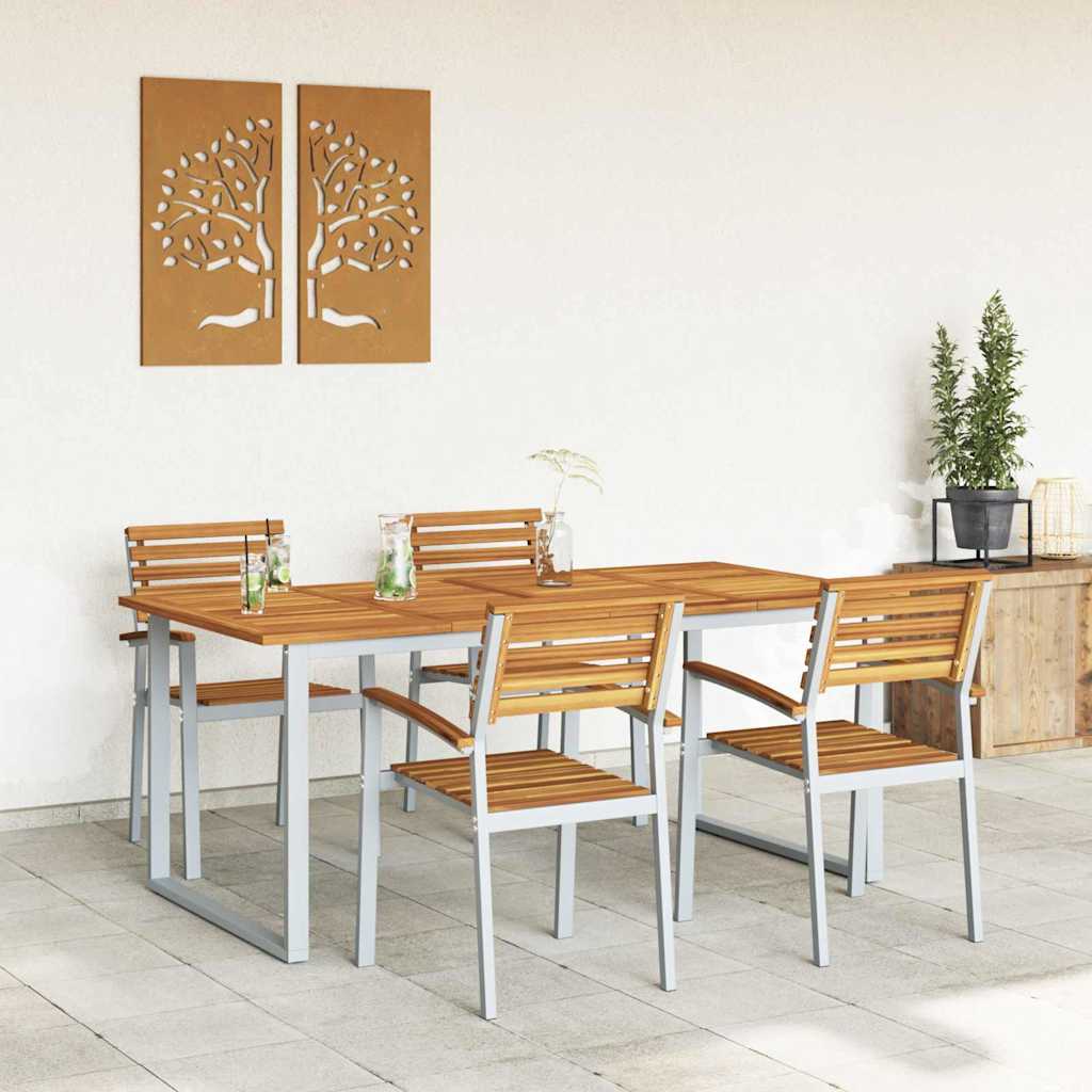Tuin eettafelset 5 pcs Grijs Massief Acaciahout is nu te koop bij PeponiXL, paradijselijk wonen!