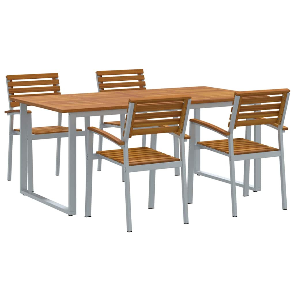 Tuin eettafelset 5 pcs Grijs Massief Acaciahout is nu te koop bij PeponiXL, paradijselijk wonen!