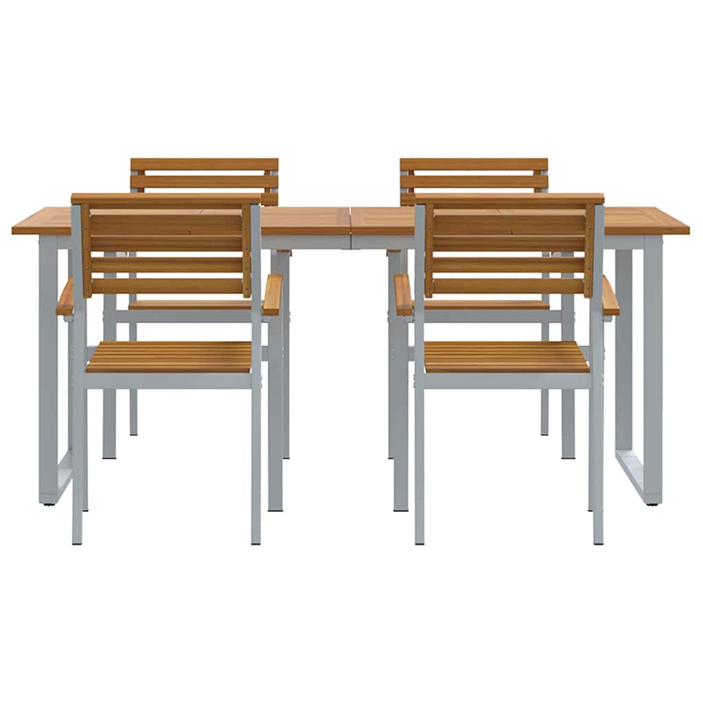 Tuin eettafelset 5 pcs Grijs Massief Acaciahout is nu te koop bij PeponiXL, paradijselijk wonen!