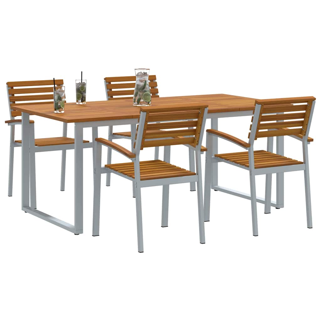 Tuin eettafelset 5 pcs Grijs Massief Acaciahout is nu te koop bij PeponiXL, paradijselijk wonen!