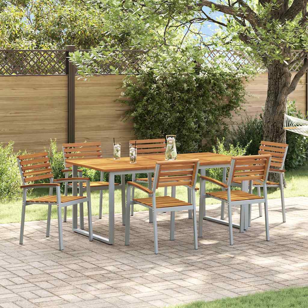 Tuin eettafelset 7 pcs Grijs Massief Acaciahout is nu te koop bij PeponiXL, paradijselijk wonen!