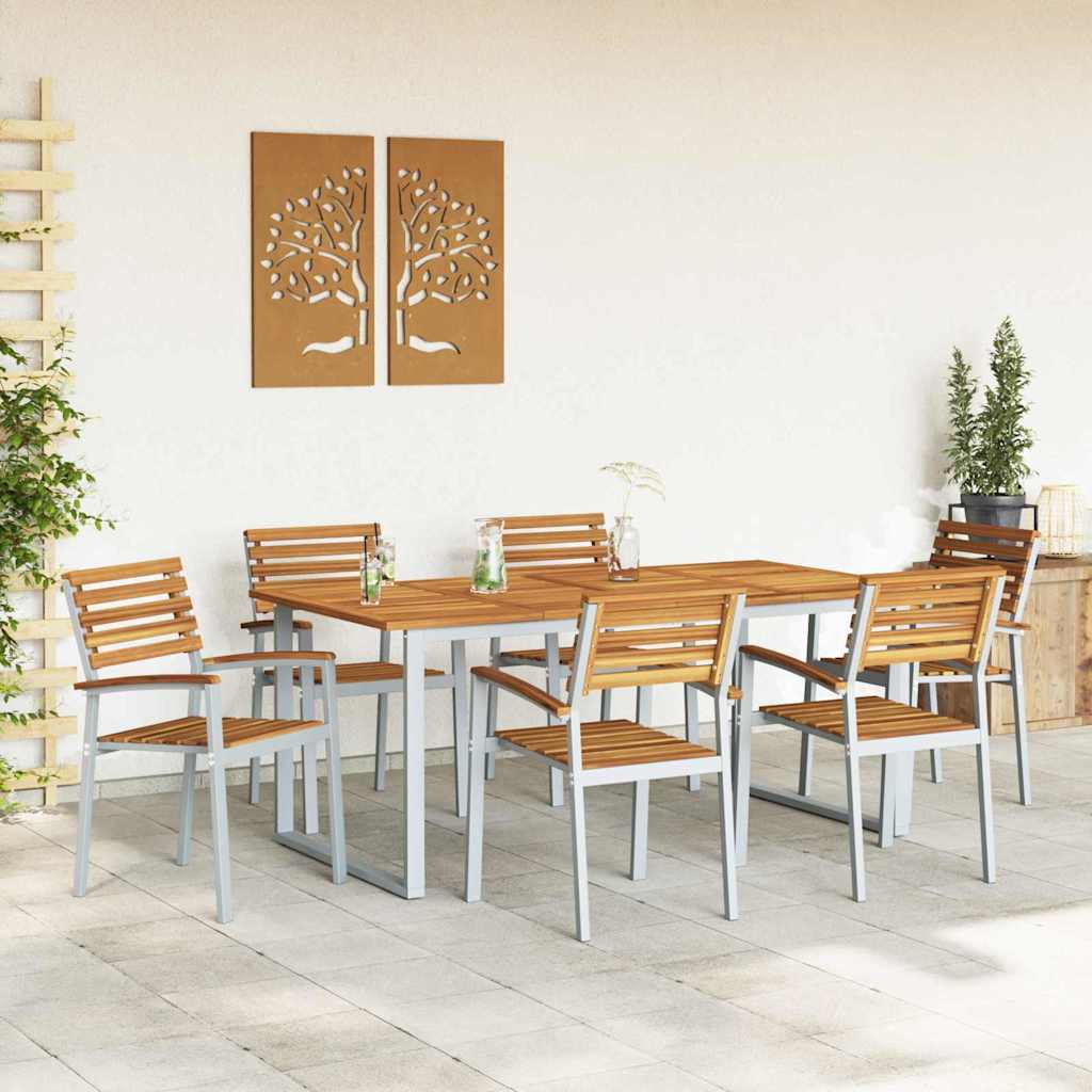 Tuin eettafelset 7 pcs Grijs Massief Acaciahout is nu te koop bij PeponiXL, paradijselijk wonen!