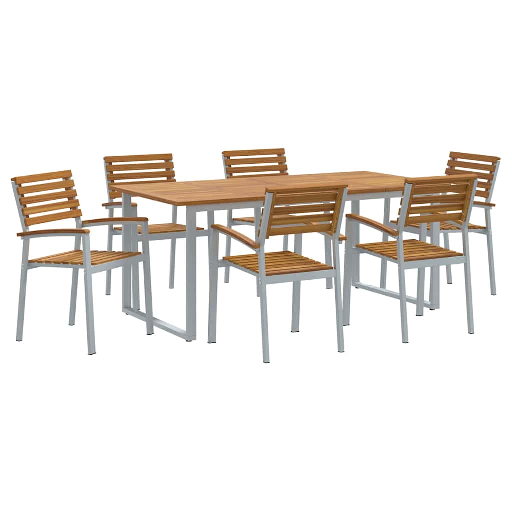 Tuin eettafelset 7 pcs Grijs Massief Acaciahout is nu te koop bij PeponiXL, paradijselijk wonen!