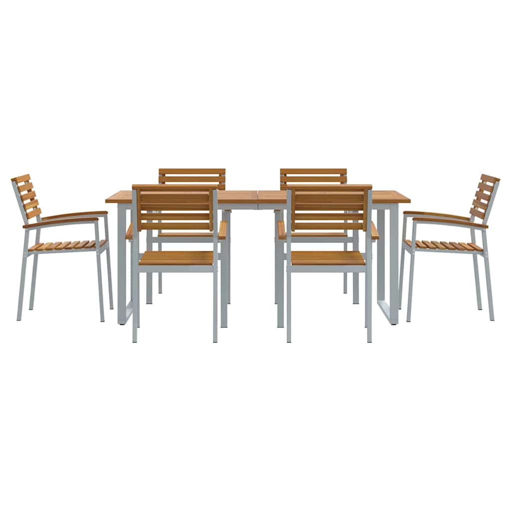 Tuin eettafelset 7 pcs Grijs Massief Acaciahout is nu te koop bij PeponiXL, paradijselijk wonen!