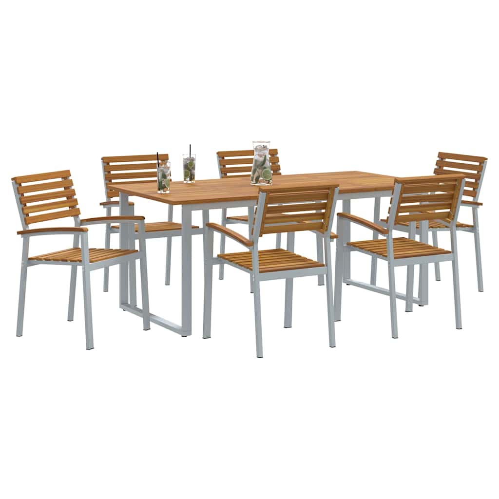 Tuin eettafelset 7 pcs Grijs Massief Acaciahout is nu te koop bij PeponiXL, paradijselijk wonen!