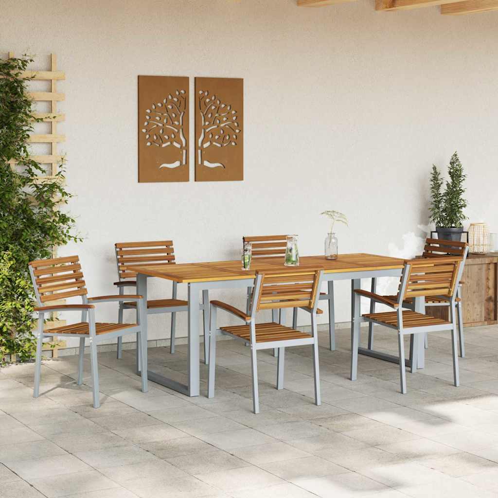 Tuin eettafelset 7 pcs Grijs Massief Acaciahout is nu te koop bij PeponiXL, paradijselijk wonen!