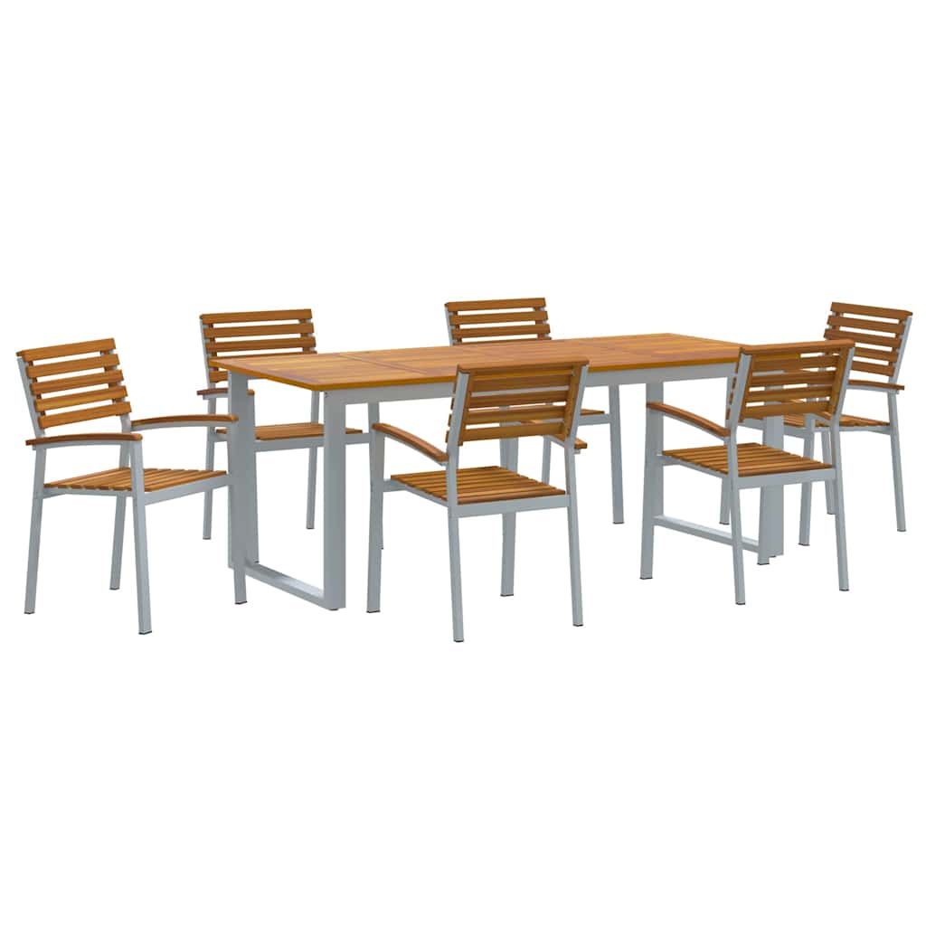 Tuin eettafelset 7 pcs Grijs Massief Acaciahout is nu te koop bij PeponiXL, paradijselijk wonen!