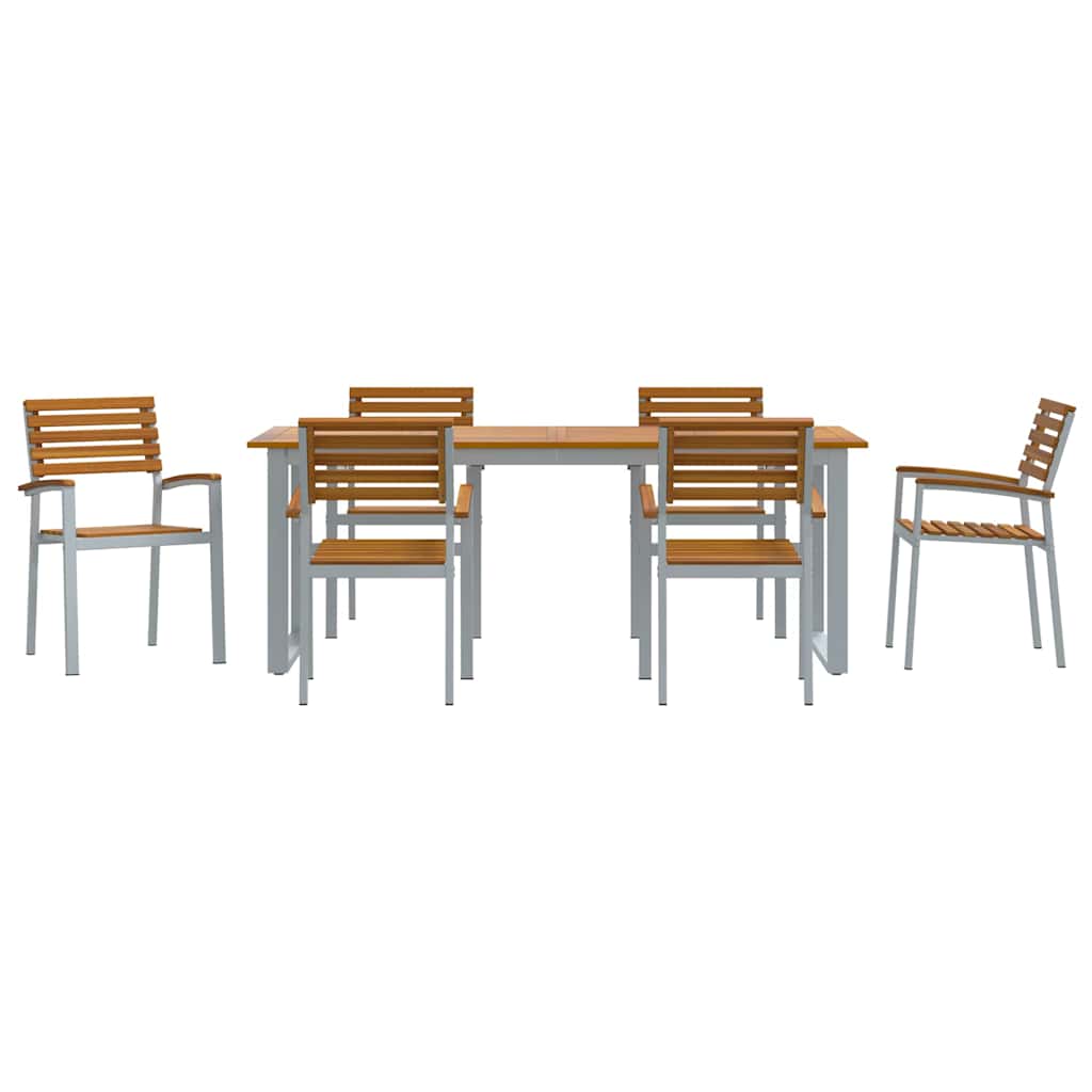 Tuin eettafelset 7 pcs Grijs Massief Acaciahout is nu te koop bij PeponiXL, paradijselijk wonen!