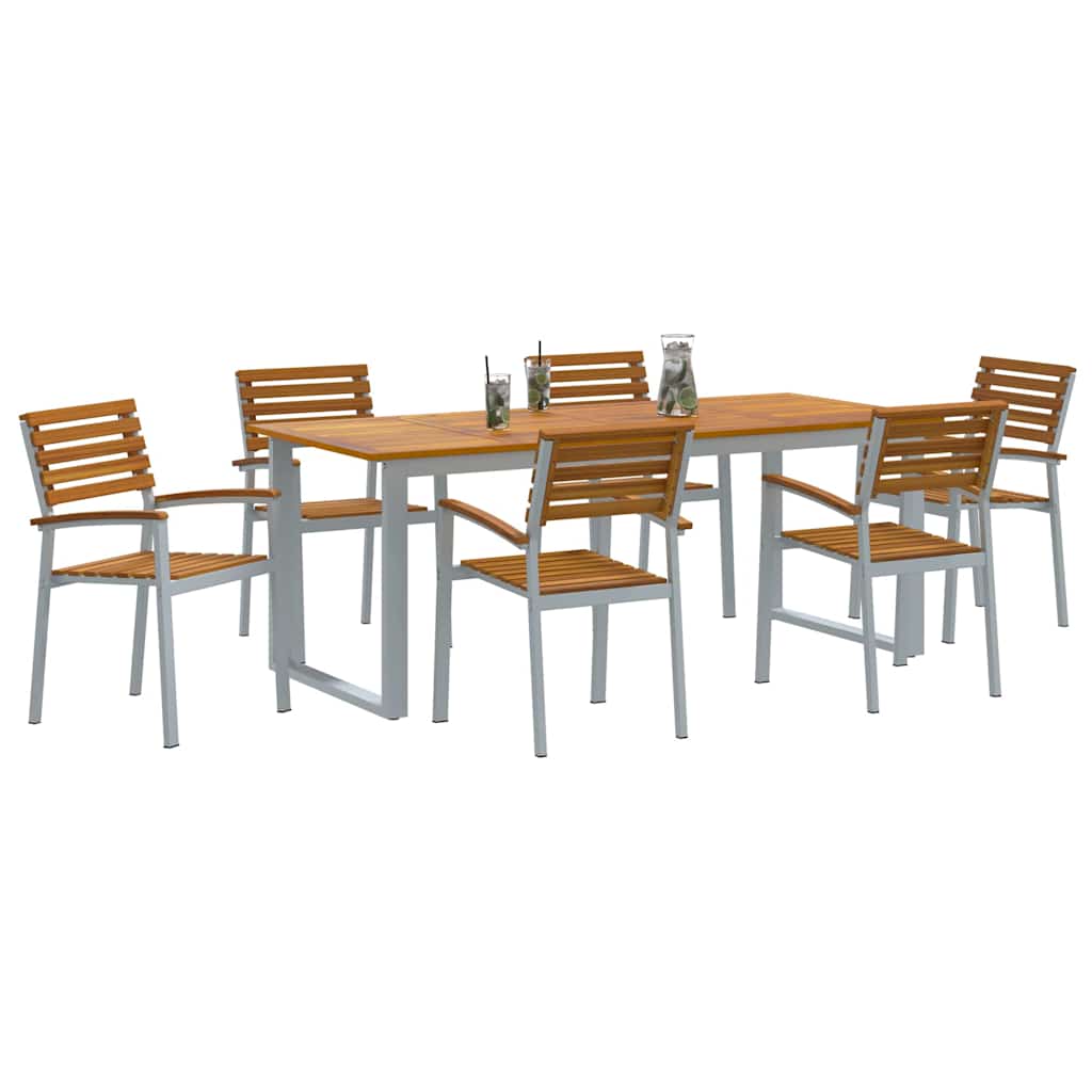 Tuin eettafelset 7 pcs Grijs Massief Acaciahout is nu te koop bij PeponiXL, paradijselijk wonen!