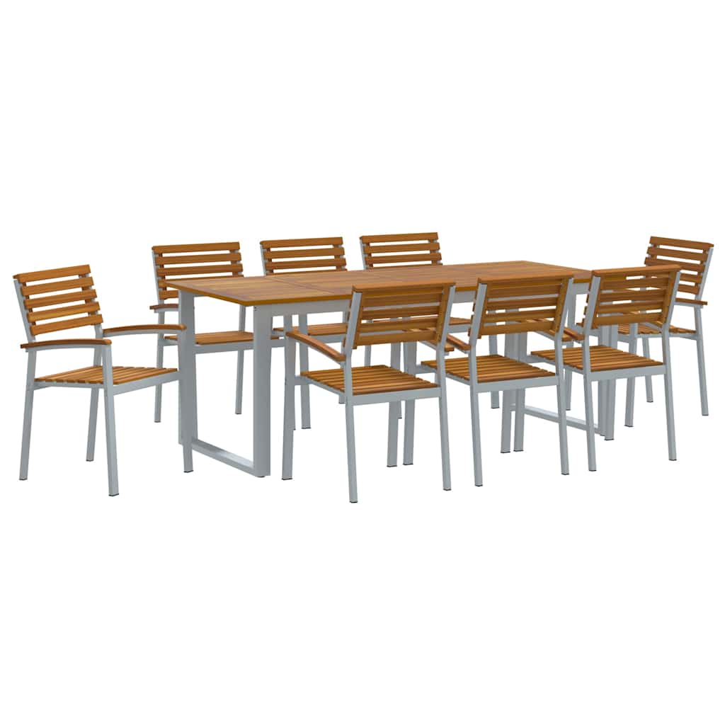 Tuin eettafelset 9 pcs Grijs Massief Acaciahout is nu te koop bij PeponiXL, paradijselijk wonen!