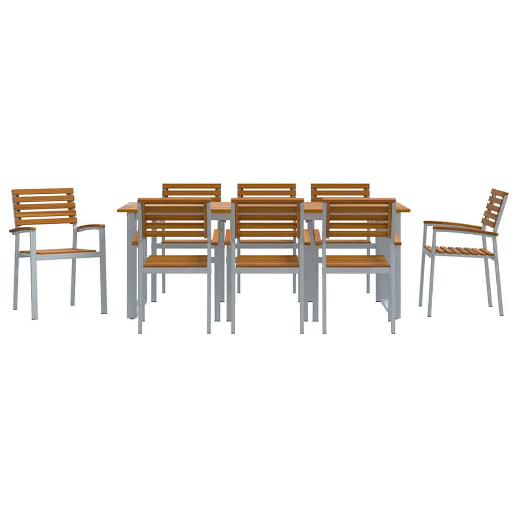 Tuin eettafelset 9 pcs Grijs Massief Acaciahout is nu te koop bij PeponiXL, paradijselijk wonen!