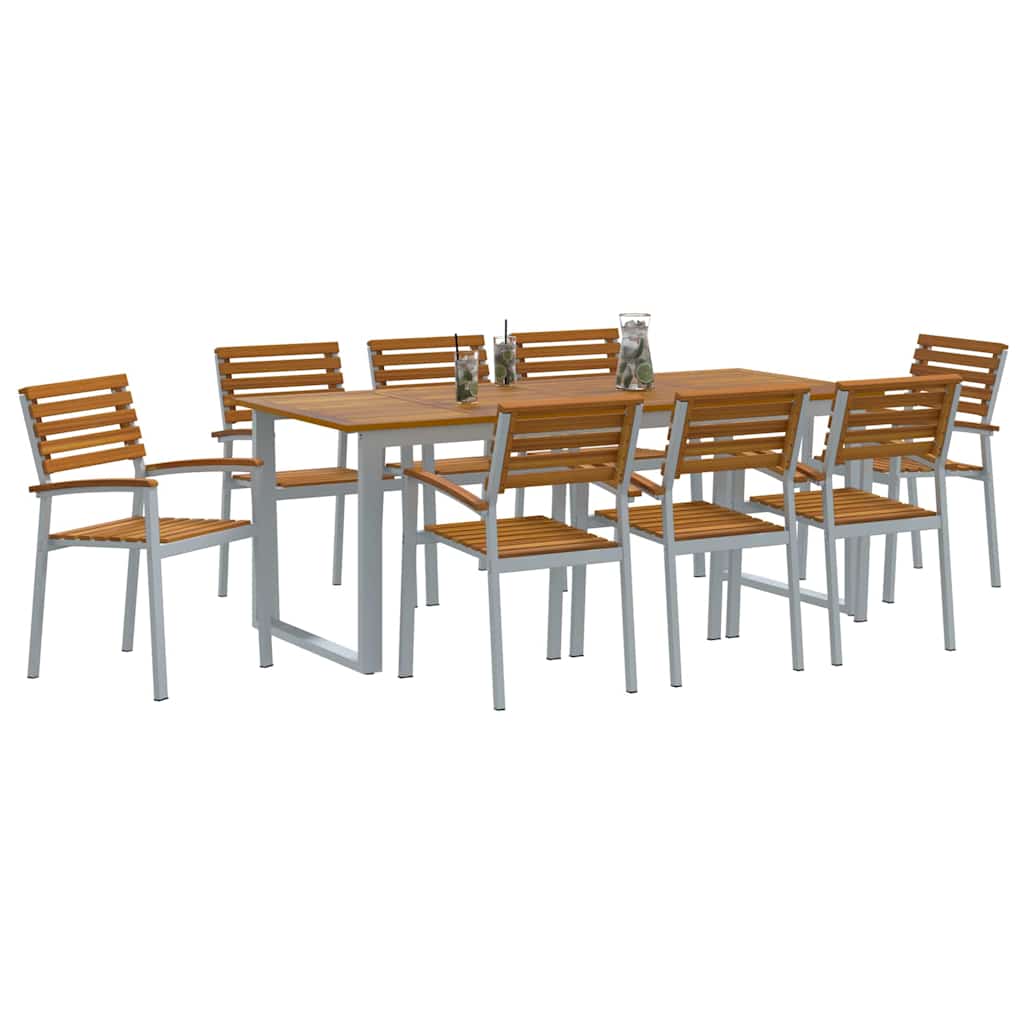 Tuin eettafelset 9 pcs Grijs Massief Acaciahout is nu te koop bij PeponiXL, paradijselijk wonen!