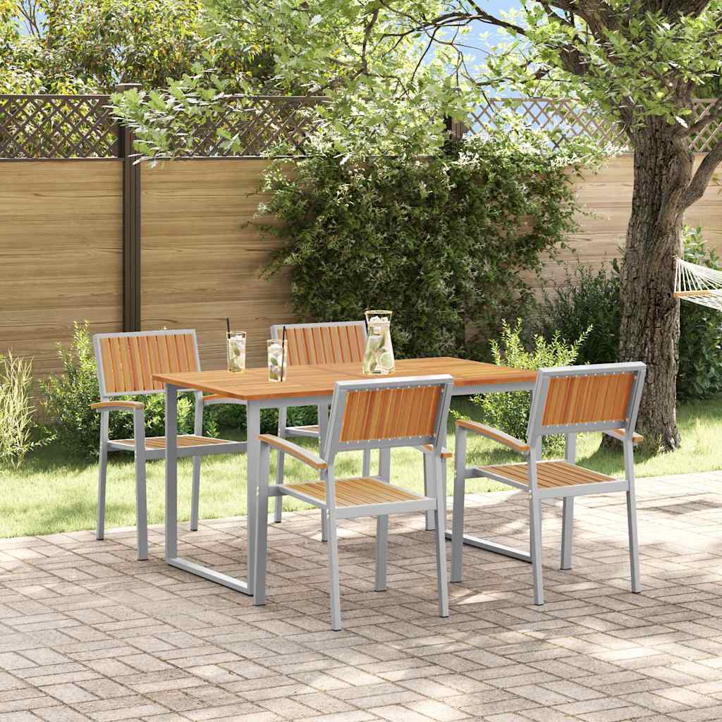 Tuin eettafelset 5 pcs Grijs Massief Acaciahout is nu te koop bij PeponiXL, paradijselijk wonen!