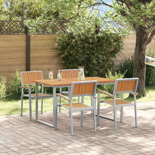 Tuin eettafelset 5 pcs Grijs Massief Acaciahout is nu te koop bij PeponiXL, paradijselijk wonen!