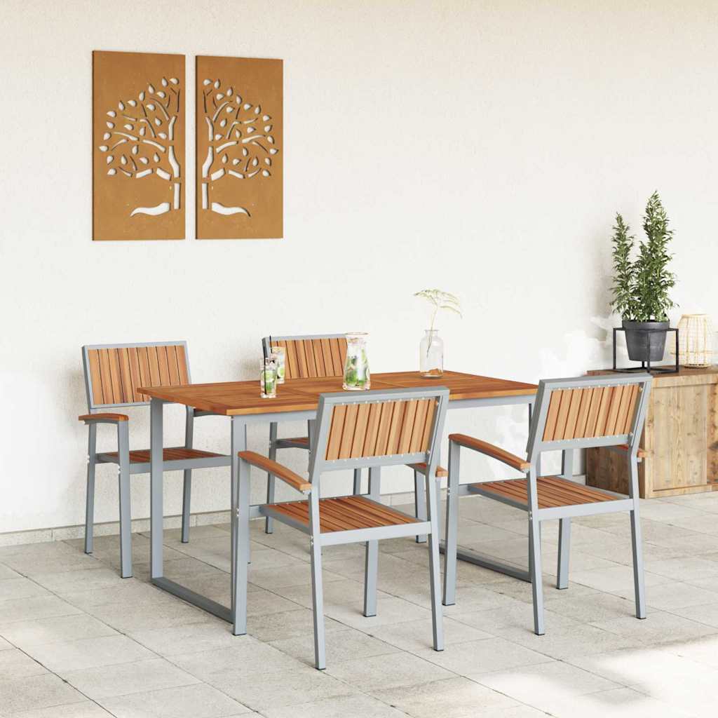 Tuin eettafelset 5 pcs Grijs Massief Acaciahout is nu te koop bij PeponiXL, paradijselijk wonen!