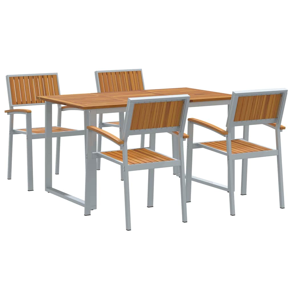 Tuin eettafelset 5 pcs Grijs Massief Acaciahout is nu te koop bij PeponiXL, paradijselijk wonen!