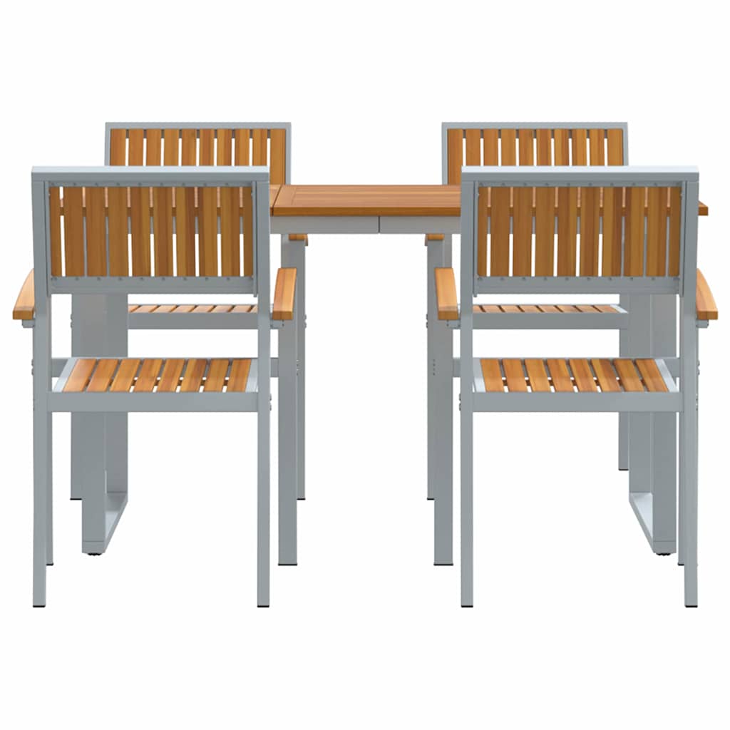 Tuin eettafelset 5 pcs Grijs Massief Acaciahout is nu te koop bij PeponiXL, paradijselijk wonen!