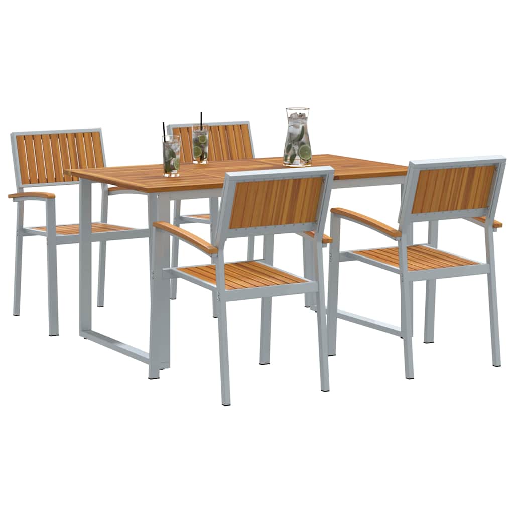 Tuin eettafelset 5 pcs Grijs Massief Acaciahout is nu te koop bij PeponiXL, paradijselijk wonen!
