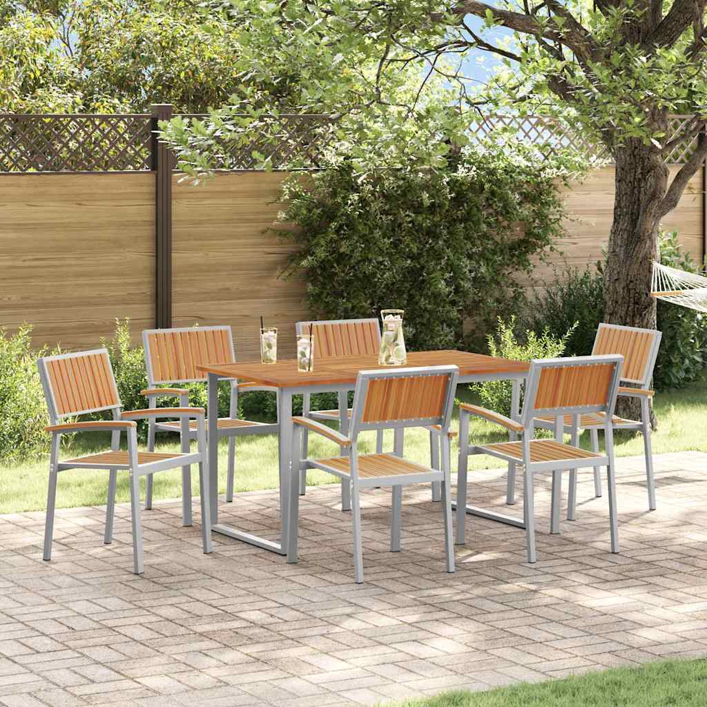 Tuin eettafelset 7 pcs Grijs Massief Acaciahout is nu te koop bij PeponiXL, paradijselijk wonen!