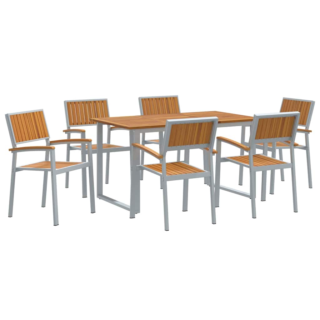 Tuin eettafelset 7 pcs Grijs Massief Acaciahout is nu te koop bij PeponiXL, paradijselijk wonen!