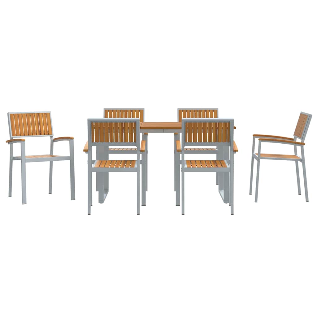 Tuin eettafelset 7 pcs Grijs Massief Acaciahout is nu te koop bij PeponiXL, paradijselijk wonen!