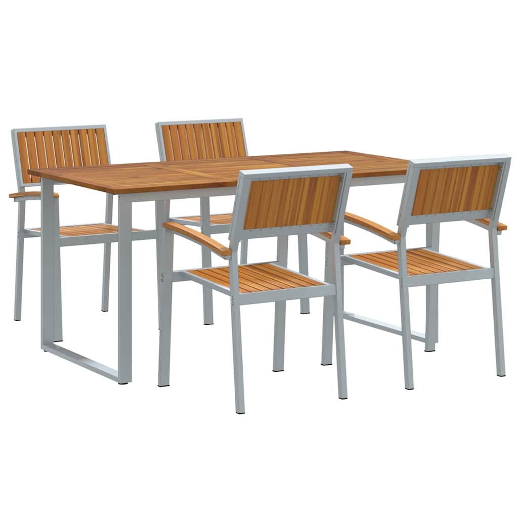 Tuin eettafelset 5 pcs Grijs Massief Acaciahout is nu te koop bij PeponiXL, paradijselijk wonen!