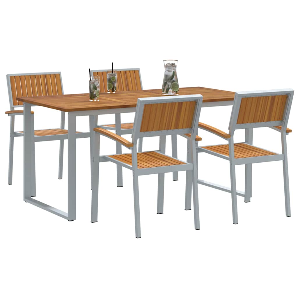 Tuin eettafelset 5 pcs Grijs Massief Acaciahout is nu te koop bij PeponiXL, paradijselijk wonen!