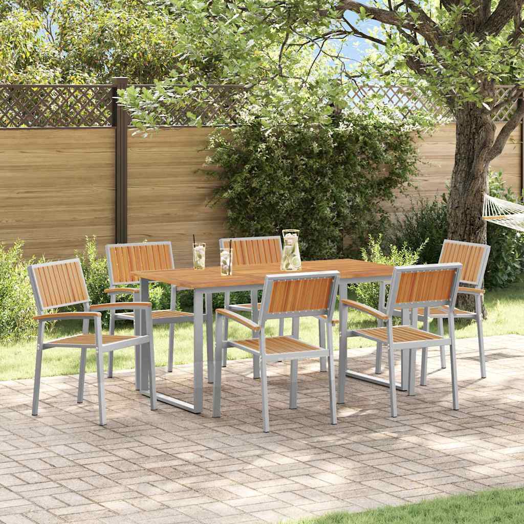 Tuin eettafelset 7 pcs Grijs Massief Acaciahout is nu te koop bij PeponiXL, paradijselijk wonen!