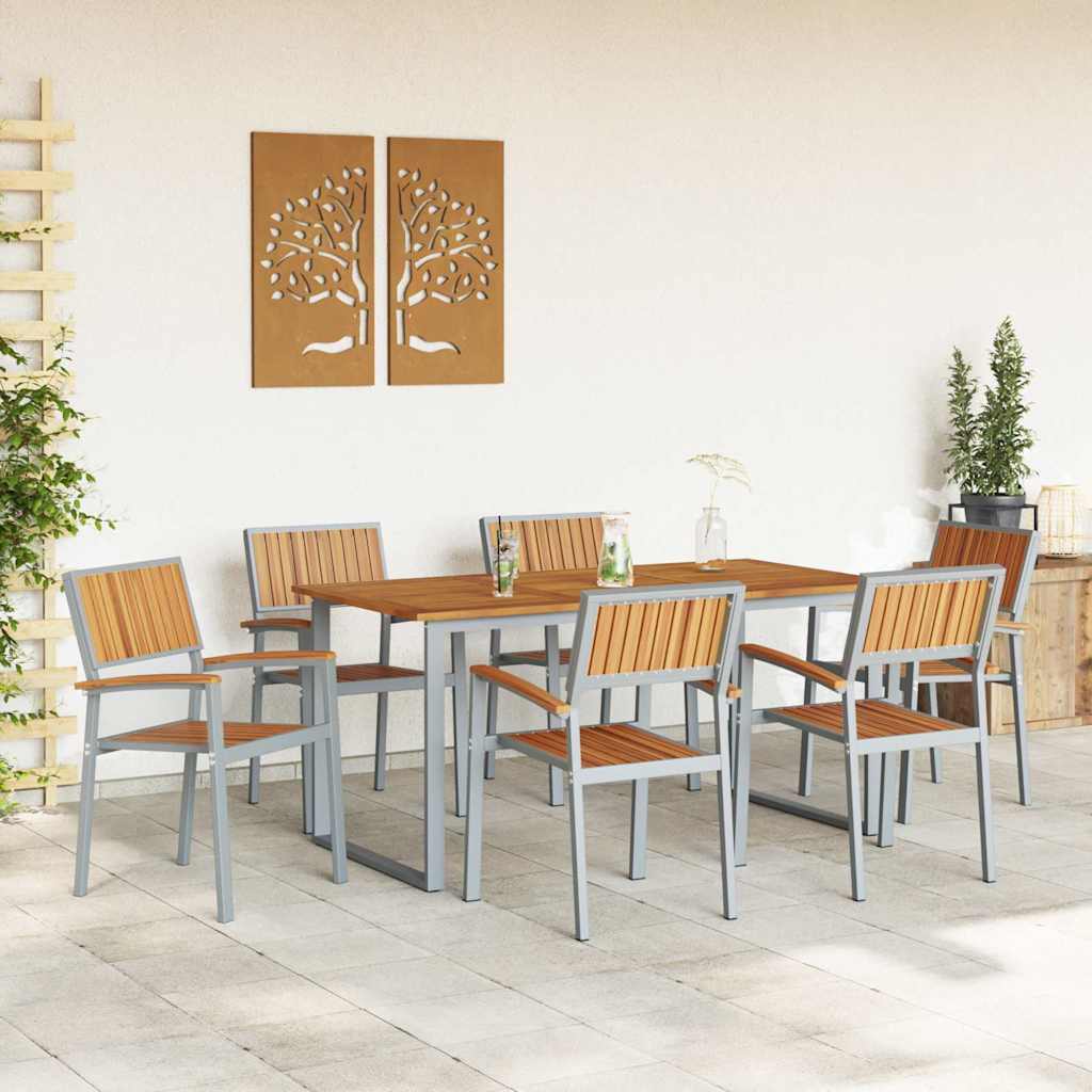 Tuin eettafelset 7 pcs Grijs Massief Acaciahout is nu te koop bij PeponiXL, paradijselijk wonen!