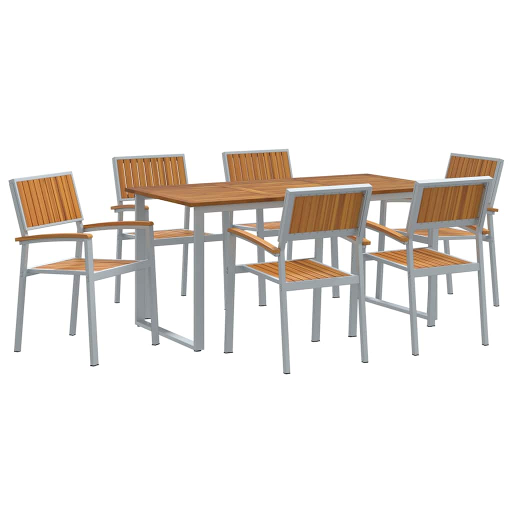Tuin eettafelset 7 pcs Grijs Massief Acaciahout is nu te koop bij PeponiXL, paradijselijk wonen!